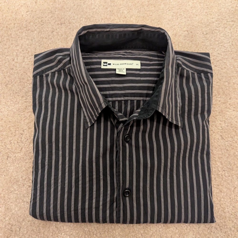 Wilke Rodriguez Men's Black and Gray Striped Button-Down Shirt